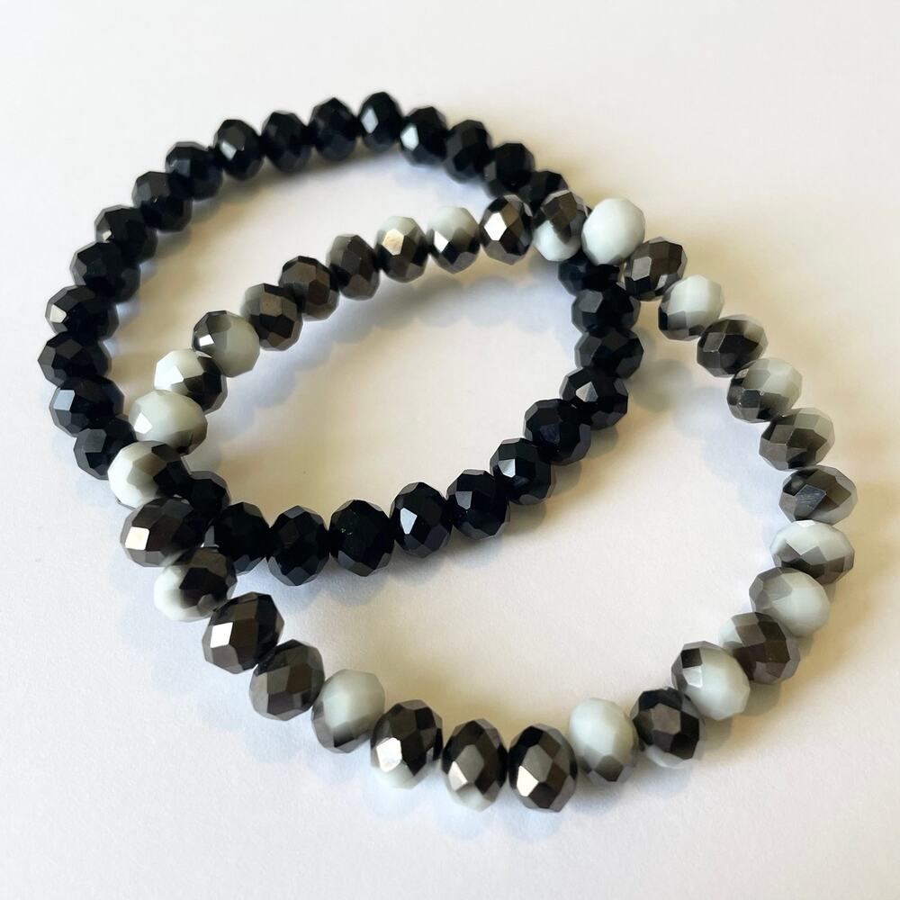 2 Piece Electroplated Faceted Austrian Crystal Bracelet Set ~ 7”